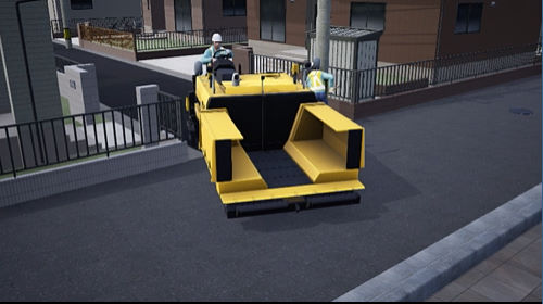 後進したアスファルトフィニッシャーに挟まれのサムネイル画像